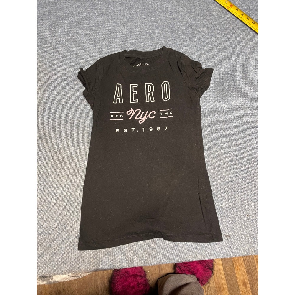 Aeropostale Classic Crew Black Graphic T-Shirt Aero NYC Est 1987 Small